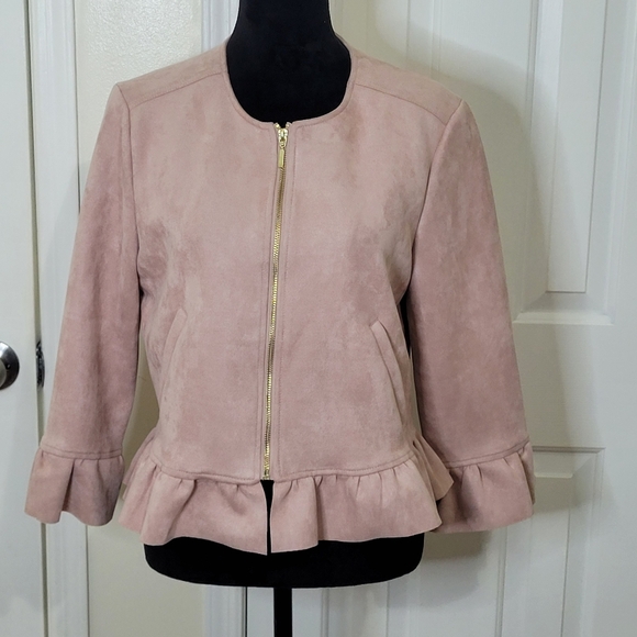 Roz & Ali Women's Ruffle Long Sleeve Blazer Jacket Rose Size Large - Picture 2 of 14